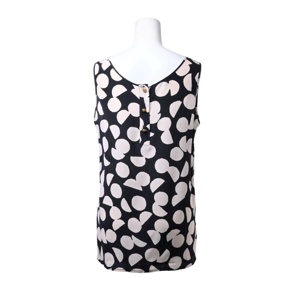 CHANEL プリント シルク ノースリーブ クローバーボタン3個付き