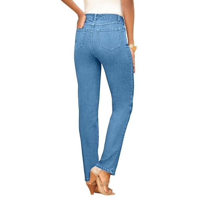 【送料無料】 ロアマンズ レディース デニムパンツ ボトムス Roaman's Women's Plus Size Invisible Stretch Iconic Straight-Leg Jean Light Stonewash