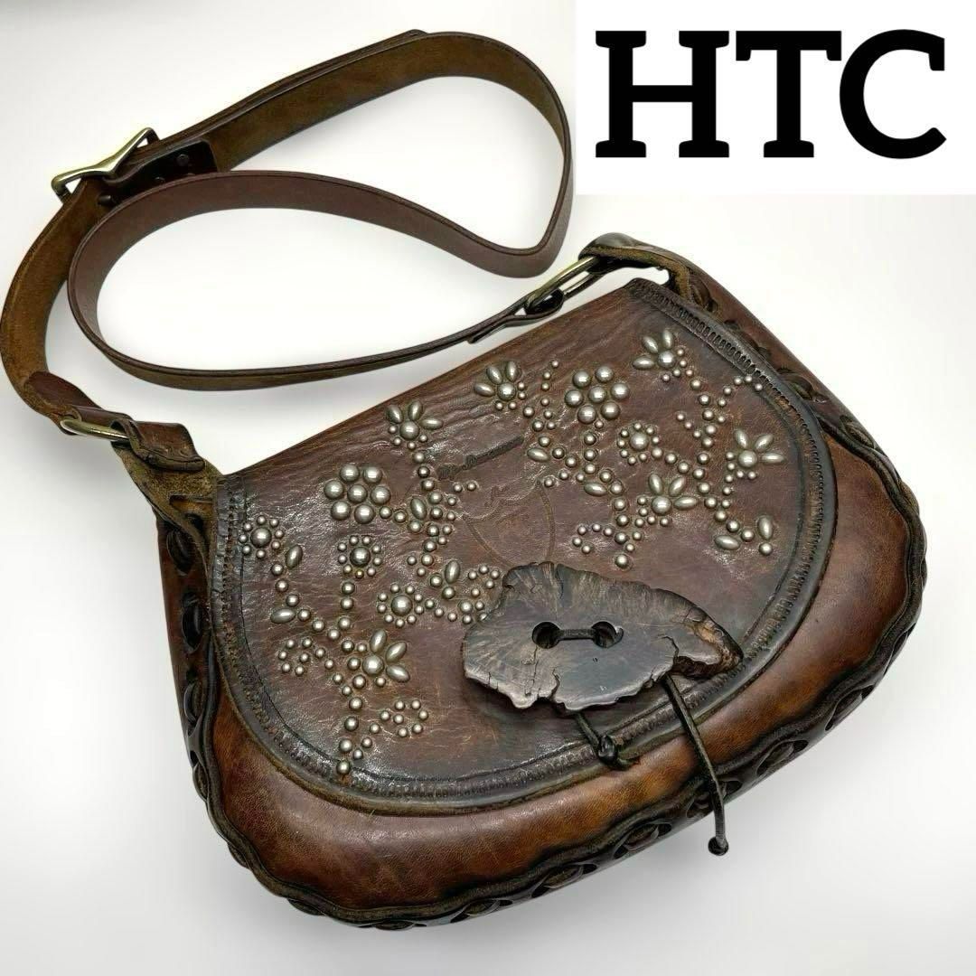 HTC 本革レザー スタッズ ショルダーバック サドルレザー