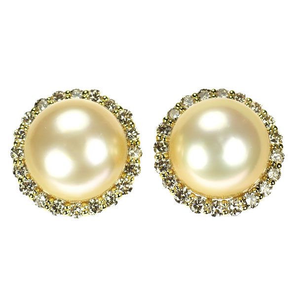 K18YG ゴールデンパール ダイヤモンド ピアス 径約 10.6mm D0.28ct