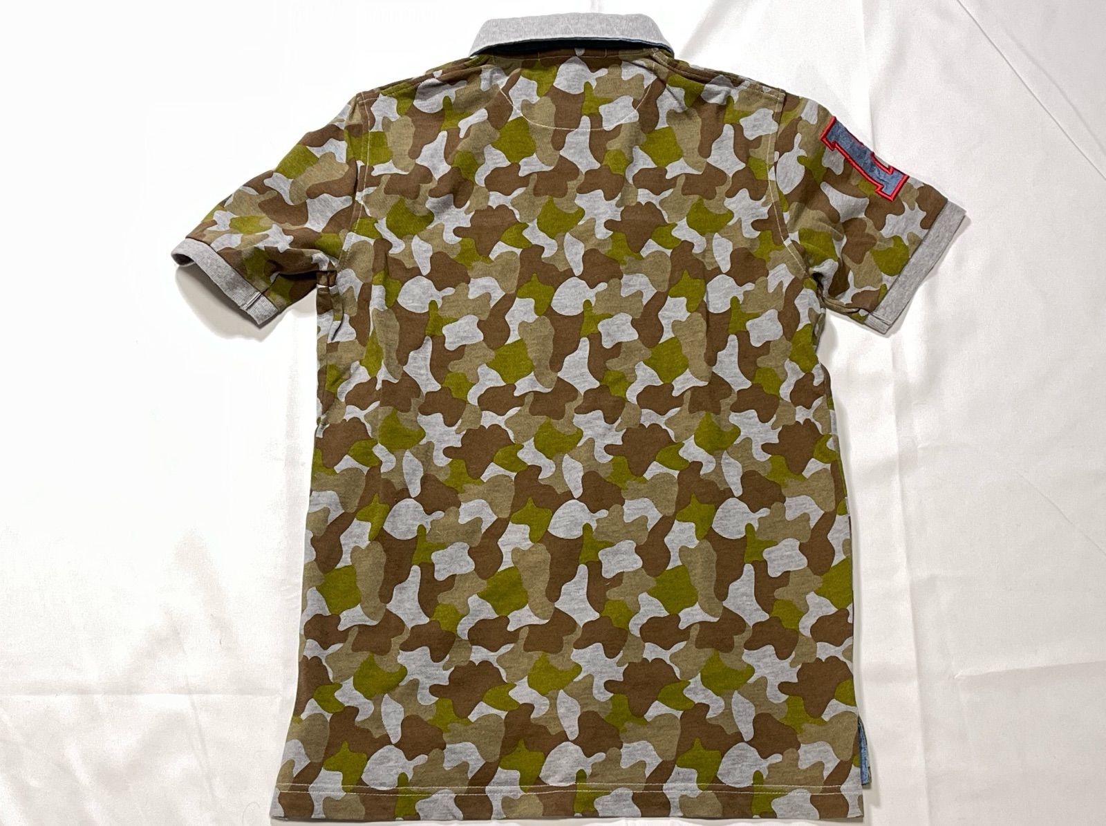 【日本製】サイコバニー 半袖 ポロシャツ 迷彩 カモフラージュ 古着 サイコバニー 半袖ポロシャツ ネイビー 襟裏カモフラ柄 迷彩 スカル