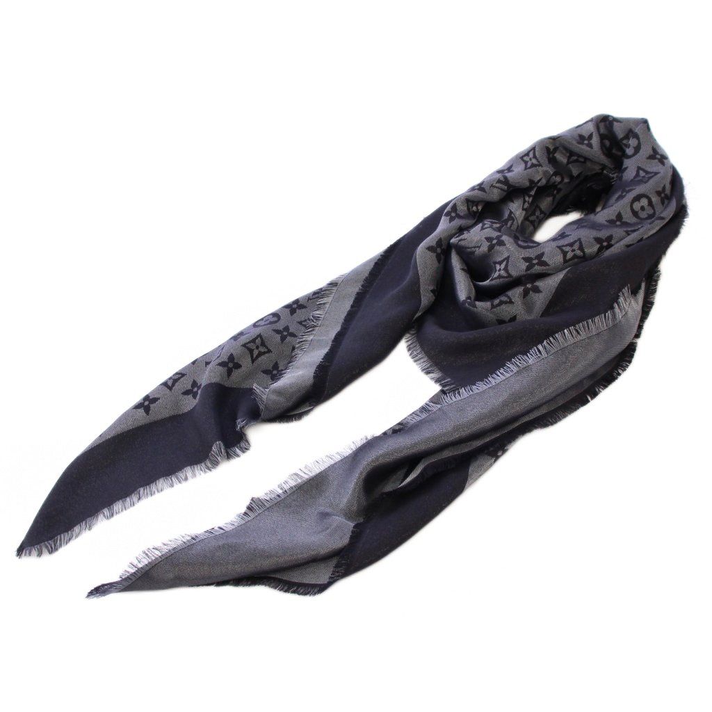ルイヴィトン モノグラム シャイン シルク ウール 大判ストール グレー ルイヴィトン モノグラム シャイン シルク ウール 大判ストール グレー