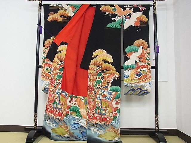 平和屋本店□極上 アンティーク 大正ロマン 振袖・掛下セット 駒刺繍