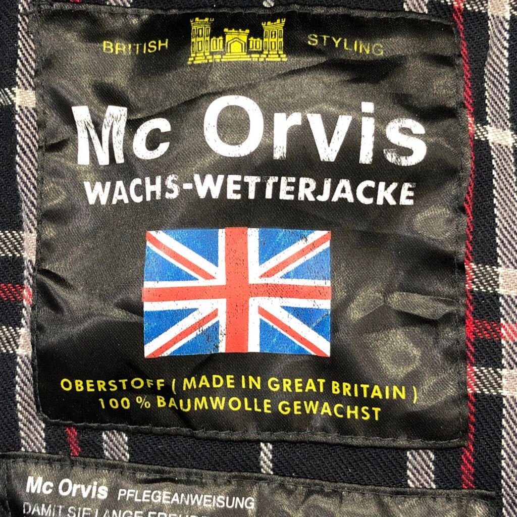 90年代 イギリス製 Mc Orvis オイルドジャケット アウター ユーロ ネイビー (メンズ L) 中古 古着 P6228