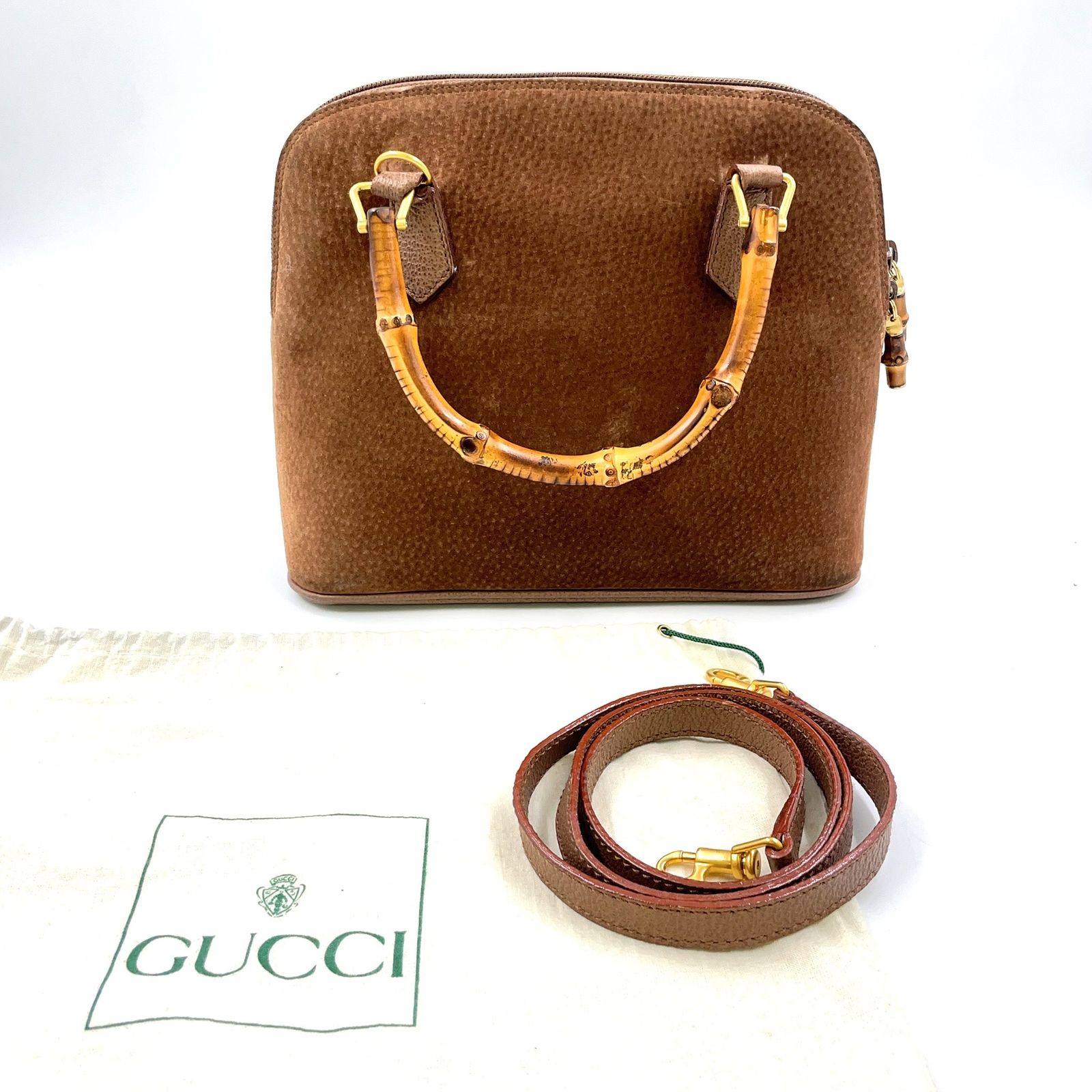 GUCCI バンブー 2WAY スエード ベージュ ハンドバッグ ゴールド