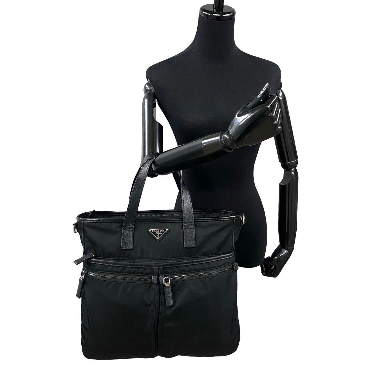 プラダ ショルダーバッグ 2way 三角ロゴ A4可能 ナイロン レザー 黒 極