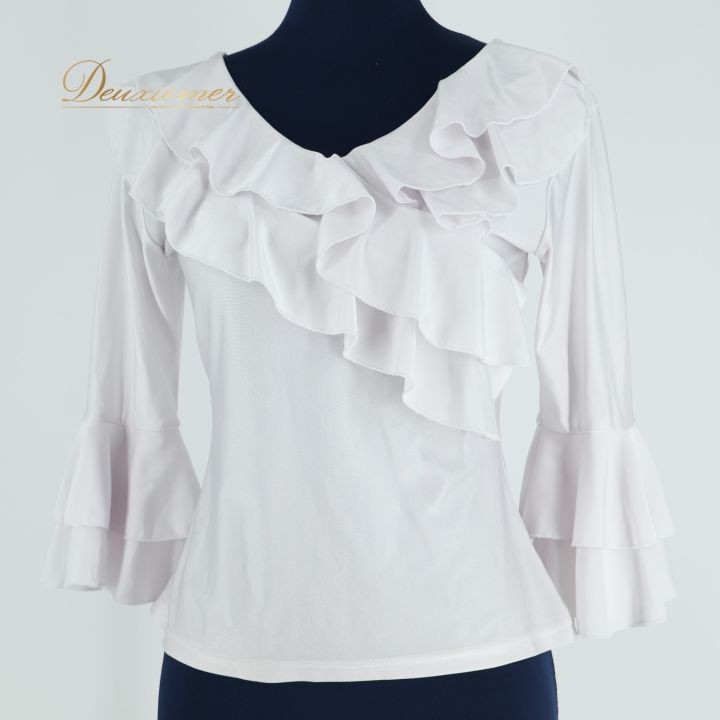 マリキータ/Mariquita】フラメンコ用アイボリードット柄トップスMサイズ