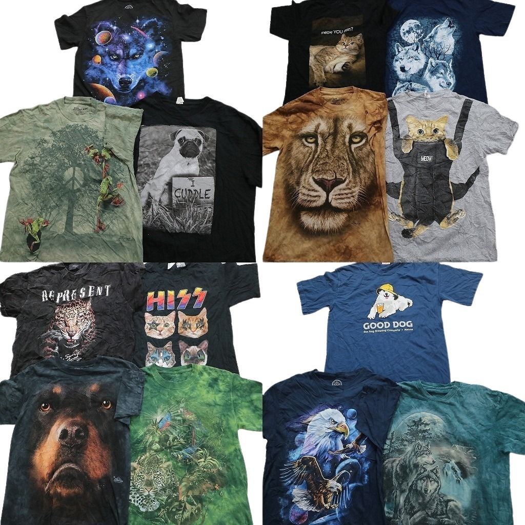 古着卸 まとめ売り アニマル 動物 半袖Tシャツ 14枚セット (メンズ S /M ) オオカミ 犬 カエル 鷲 ネコ ヒョウ ライオン MU9382