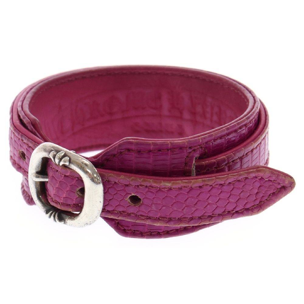 CHROME HEARTS クロムハーツ R-R SLIM TINY BUCKLE ロックンロール スリム タイニーバックル リザードレザーブレスレット ピンク|シルバー
