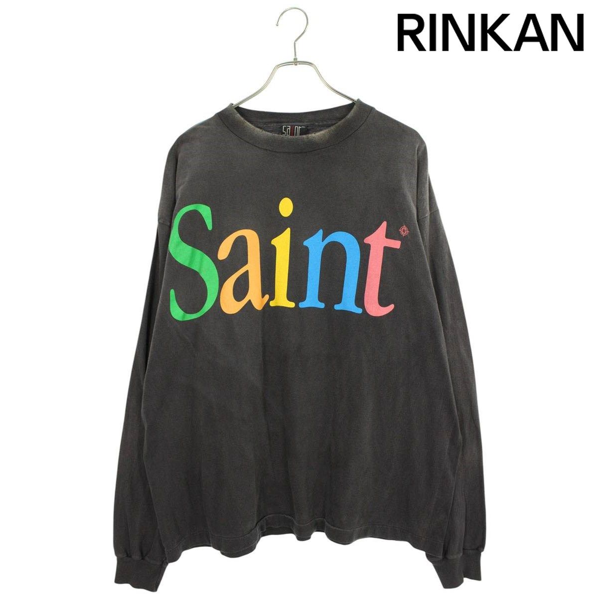 美品 セントマイケル レインボーロゴプリント ユーズド加工 長袖シャツ