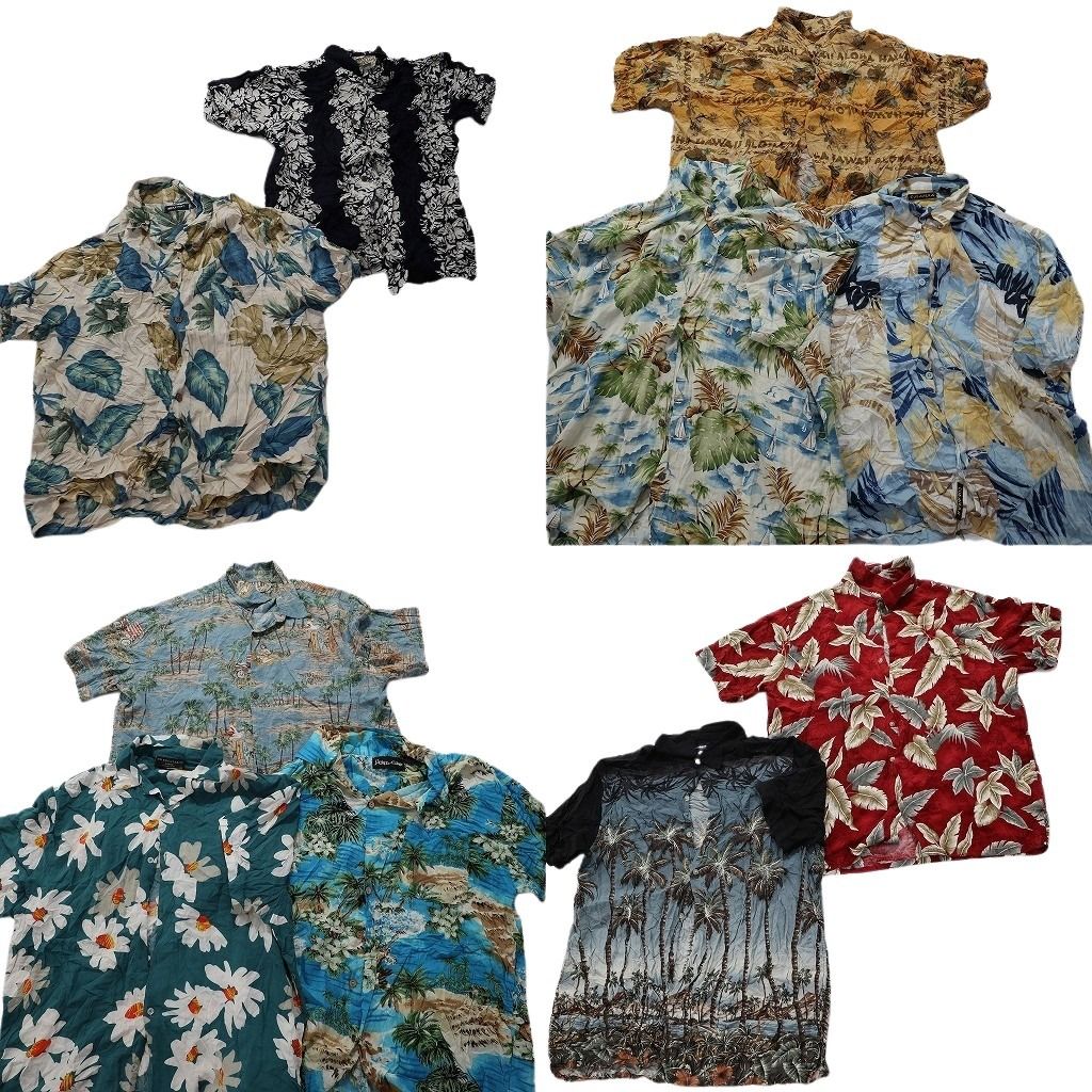古着卸 レーヨン系 アロハシャツ 半袖シャツ 10枚セット メンズ XL リーフ柄 ホライズン ハイビスカス 古着 NA3332