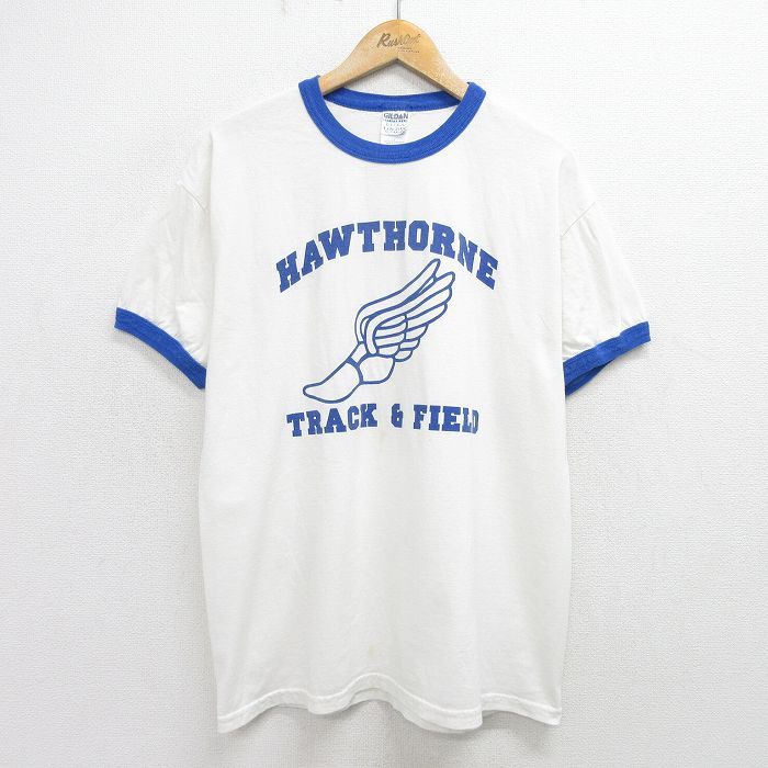 XL/古着 半袖 ビンテージ Tシャツ メンズ 00s ウイングフット HAWTHORNE コットン クルーネック 白 ホワイト リンガー 24apr04 中古