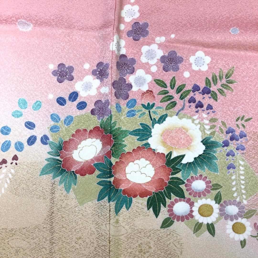 訪問着 地紙に花模様 金彩 浅紅色 ガード加工 トールサイズ K-4921 訪問着 地紙に花模様 金彩 浅紅色 ガード加工 トールサイズ K-4921