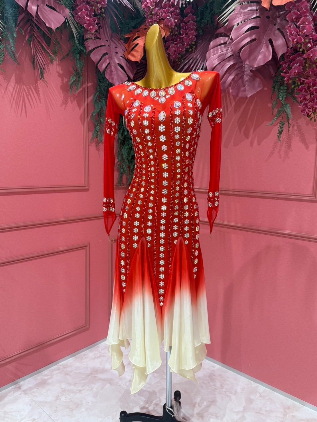 社交ダンス gentil ジャンティ ラテンドレス レッド サイズM