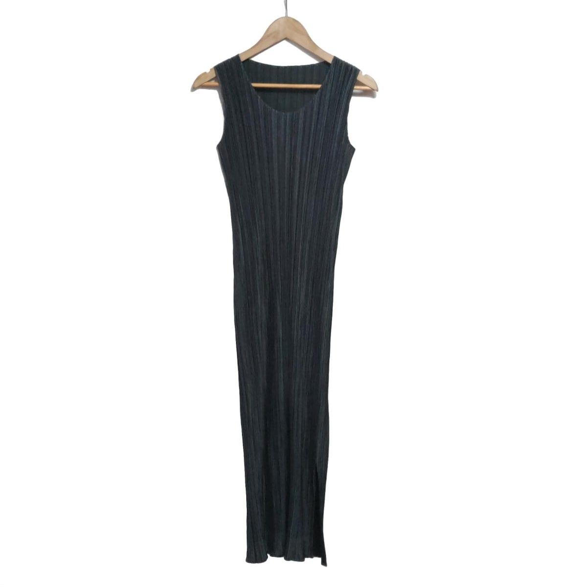 美品 プリーツプリーズ ノースリーブロングワンピース 黒 2 Mサイズ