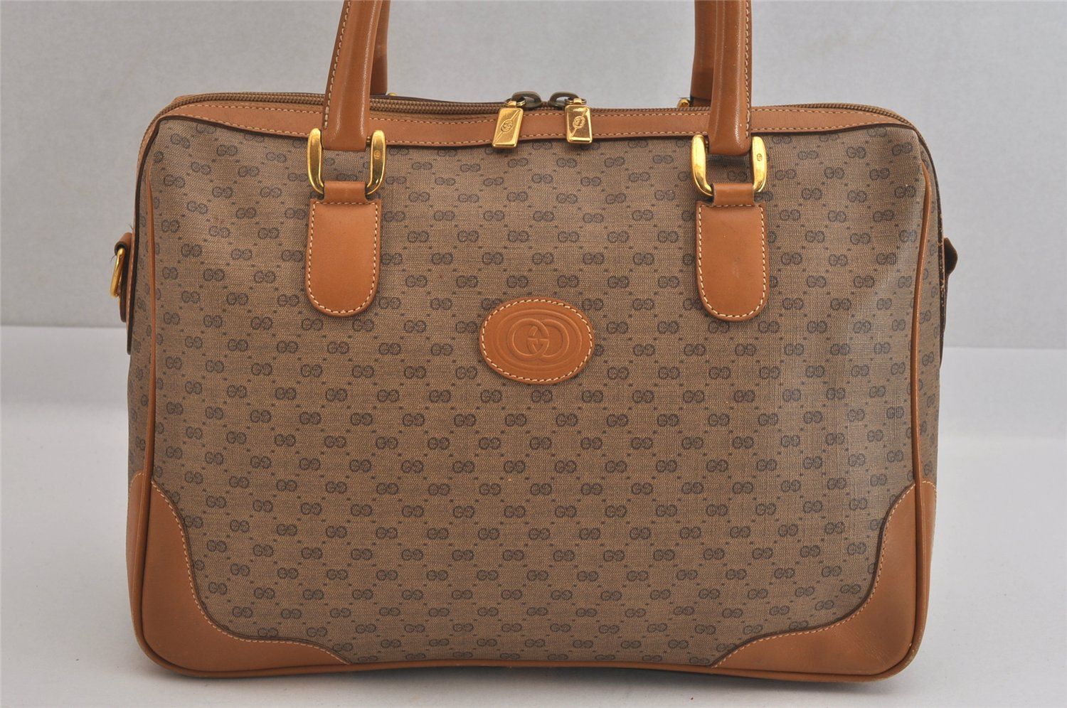 【美品✨】グッチ ハンドバッグ ボストンバッグ マイクロGG ブラウン GUCCI グッチ ヴィンテージ マイクロGG ピーブイシー レザー