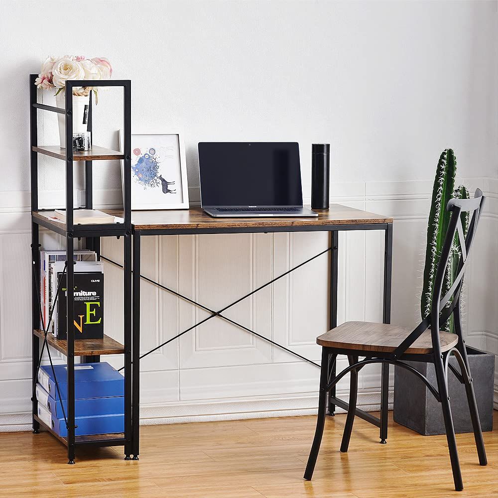 パソコンデスク 左右入替可 収納 両用デスク ハイタイプ ブラウン 収納