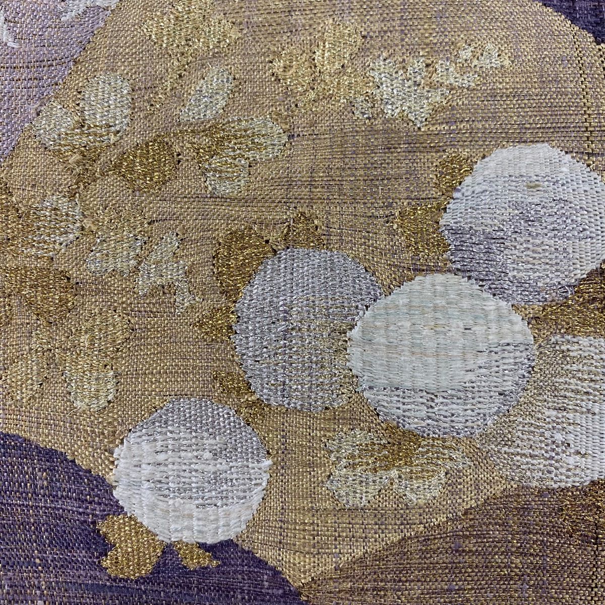 即日発送! 袋帯 秀品 冊子 秋草 箔 紫 お太鼓柄 正絹 改良版入荷！