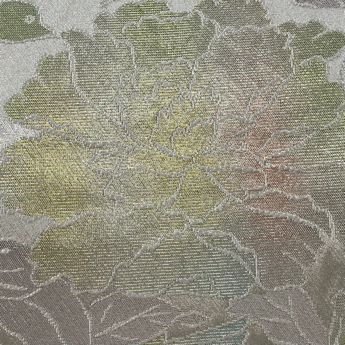 袋帯 逸品 龍村美術織物 落款 たつむら 花鳥苑錦 金銀糸 箔 銀色