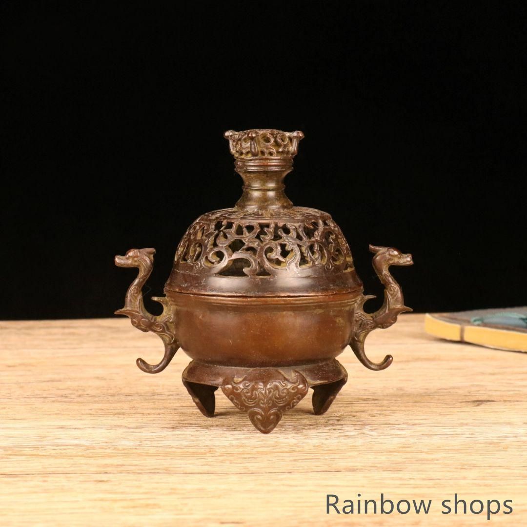 新品未使用】銅器 香炉 海獣両耳薫炉 三足銅炉茶道香炉 装飾品