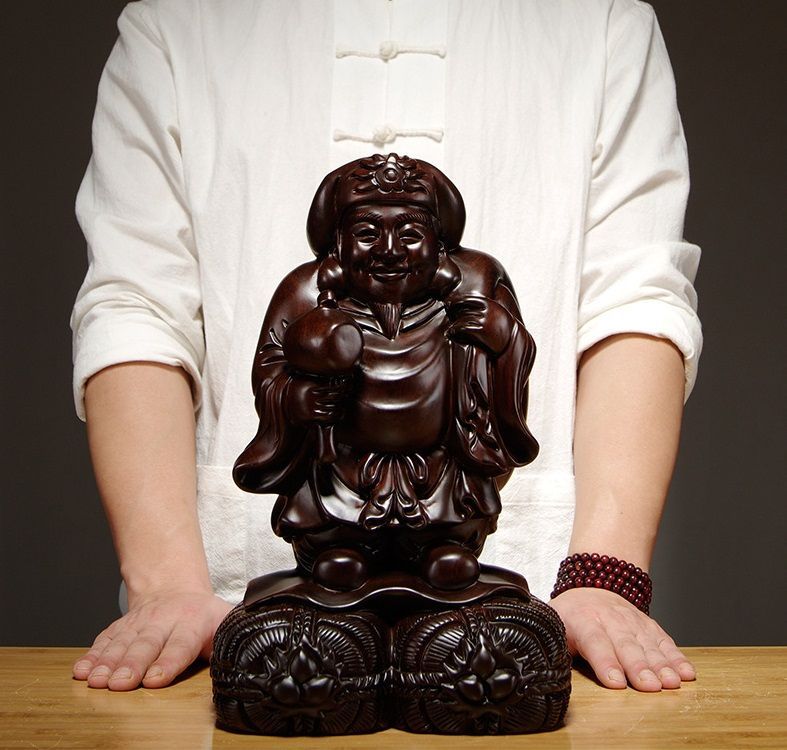 黒檀 木彫 大黒天 福の神 鎮宅辟邪 手作り招財開運 置物 精密細工 工芸