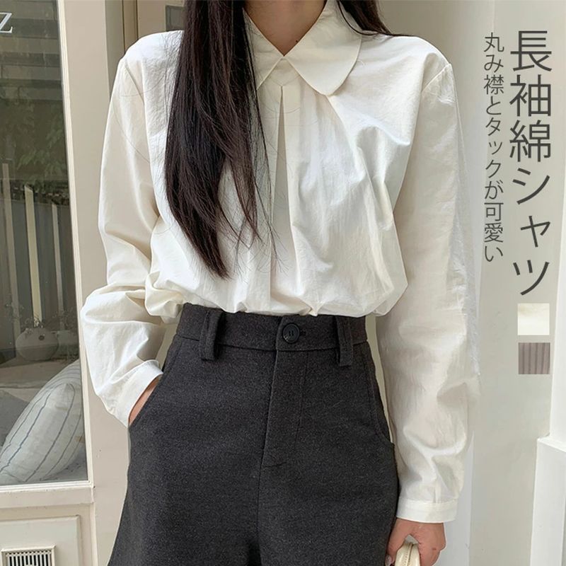 ブラウス レディース 半袖 長袖 シャツ ワイシャツ 綿シャツ 無地 開襟 丸襟 角襟 襟 ストライブ柄 春秋 半袖ブラウス シャツブラウス レディース 丸襟 シャツ 無地