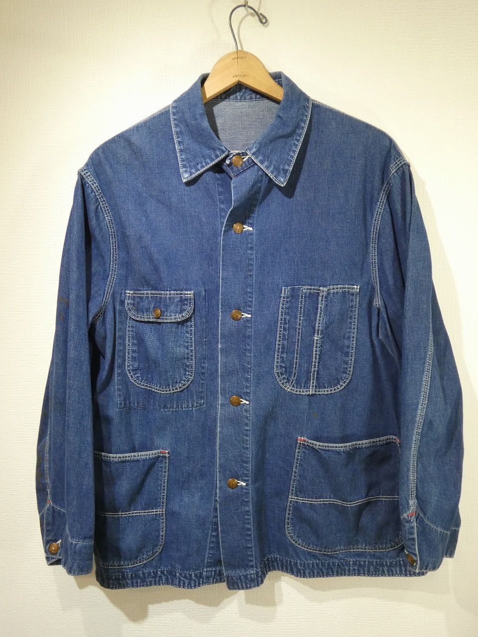 グッドサイズ 50s 60s ビンテージ BLUE BELL ブルーベル デニム チョア ジャケット SIZE 44 L-XL位 30s 40s チンスト チェンジ