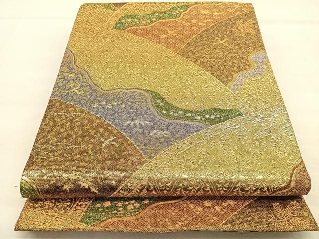 平和屋着物◎佐賀錦 両面 六通柄袋帯 元禄唐草文様 金糸 正絹