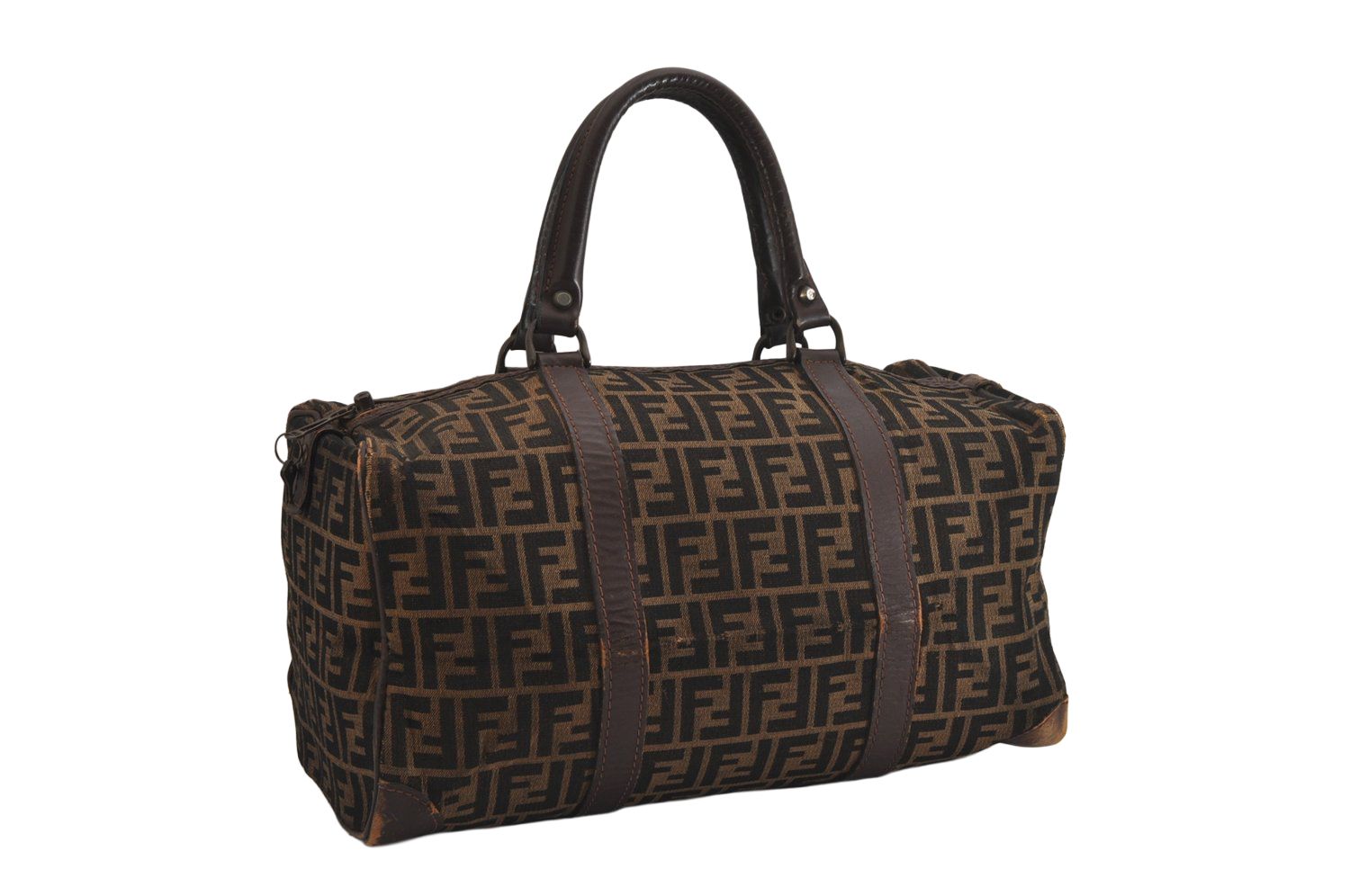 FENDI ヴィンテージ ボストンバッグ ズッカ キャンバス×レザー