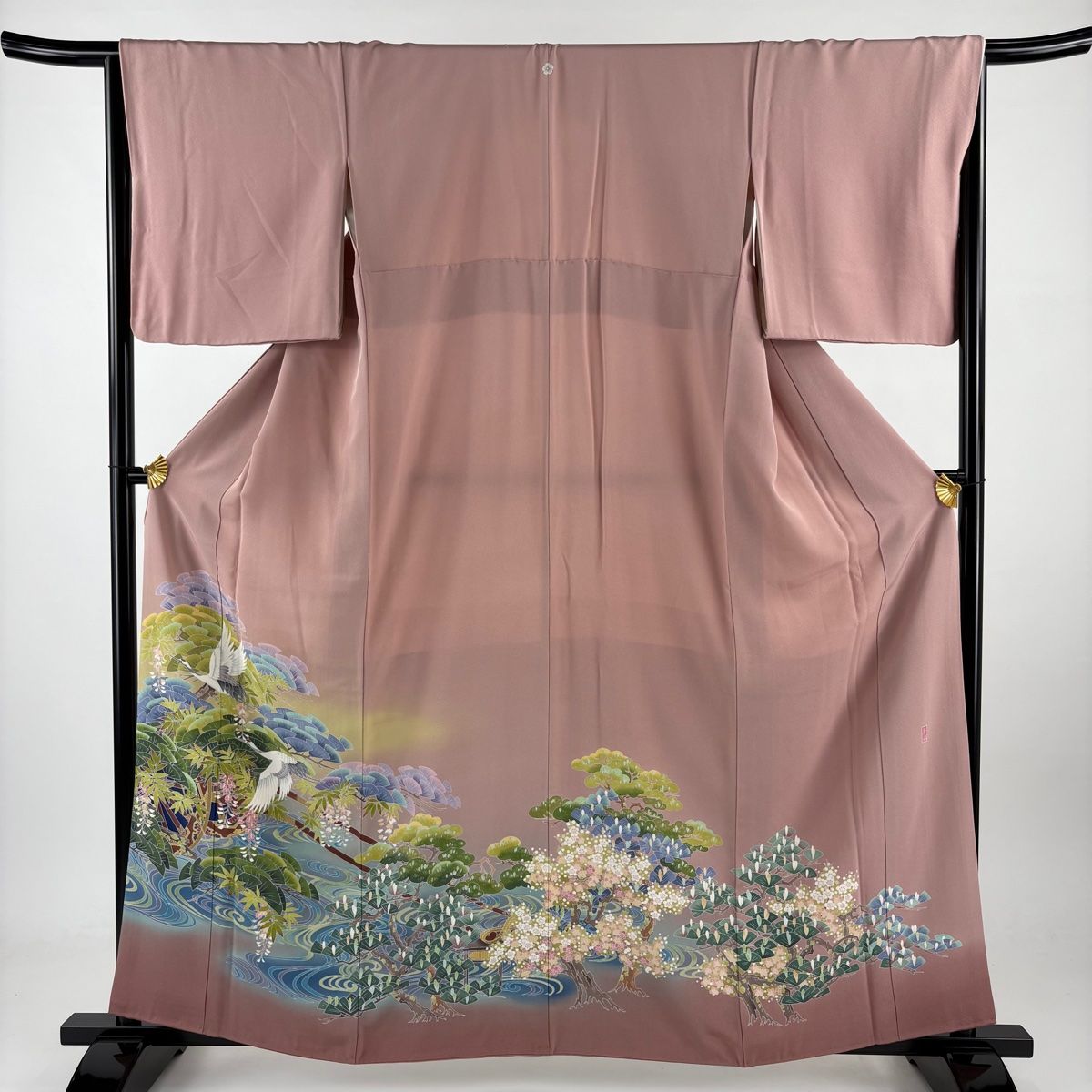 色留袖 身丈159cm 裄丈66.5cm M 袷 落款 松竹梅 鶴 ぼかし 薄紫 正絹 秀品 一つ紋