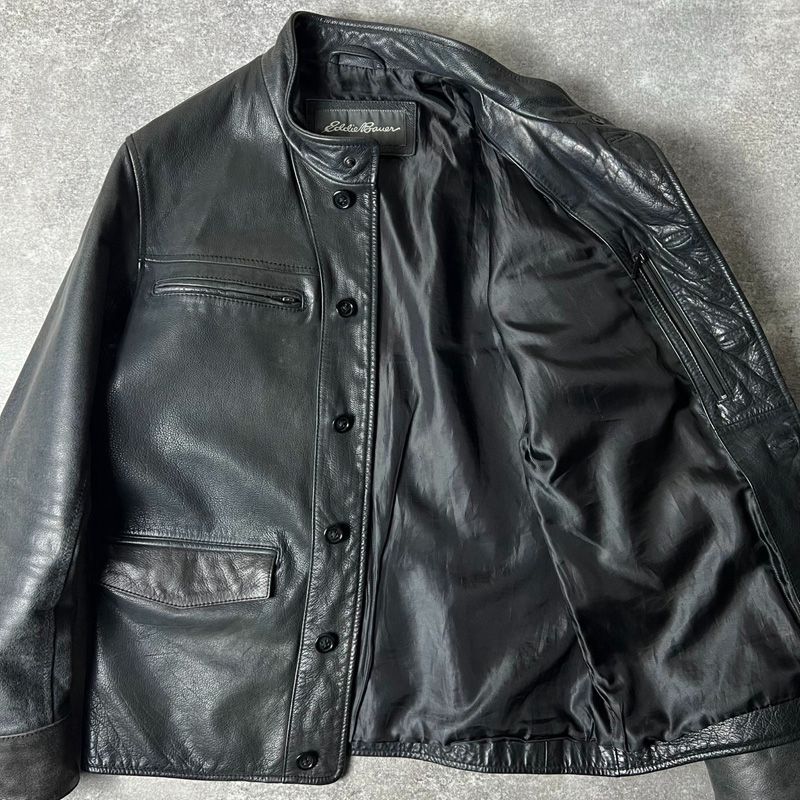 Eddie Bauer エディーバウアー レザージャケット XS ブラック Eddie