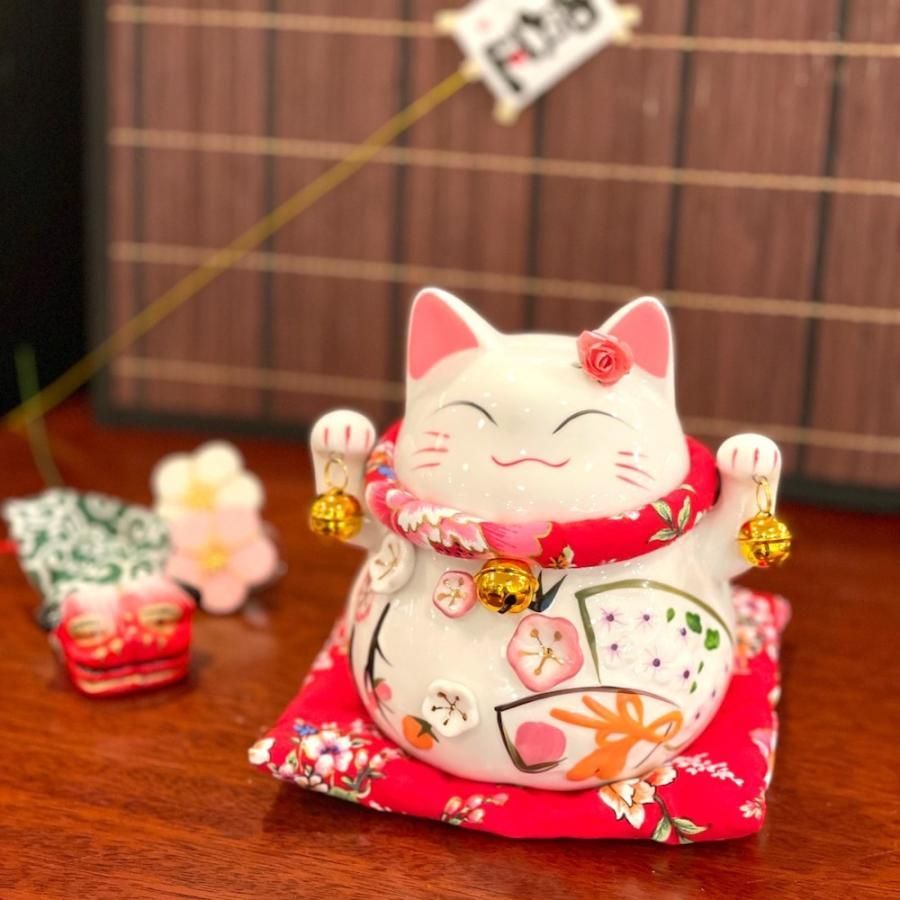招き猫 花ちゃん 中 al21010 ネコ ねこ まねき猫 かわいい ピンク 幸運 招福 金運 恋愛 家内安全 健康 インテリア 置き物 置物 開運 開店祝い