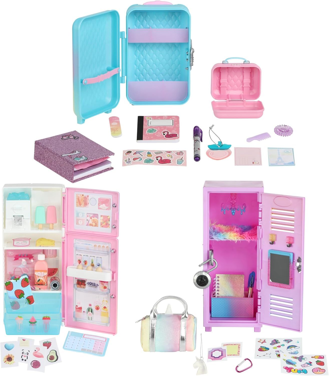 REAL LITTLES My Rainbow Collection、ローラーケース、冷蔵庫、ロッカーデスクキャディーが1パック!さらに57個のミニおもちゃサプライズ! | Amazon限定