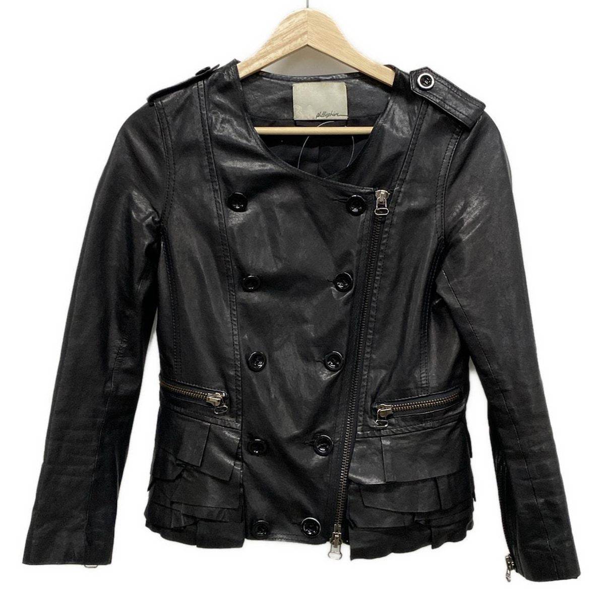 3.1 Phillip lim(スリーワンフィリップリム) ライダースジャケット サイズ2 S レディース - 黒 長袖/フリル/春