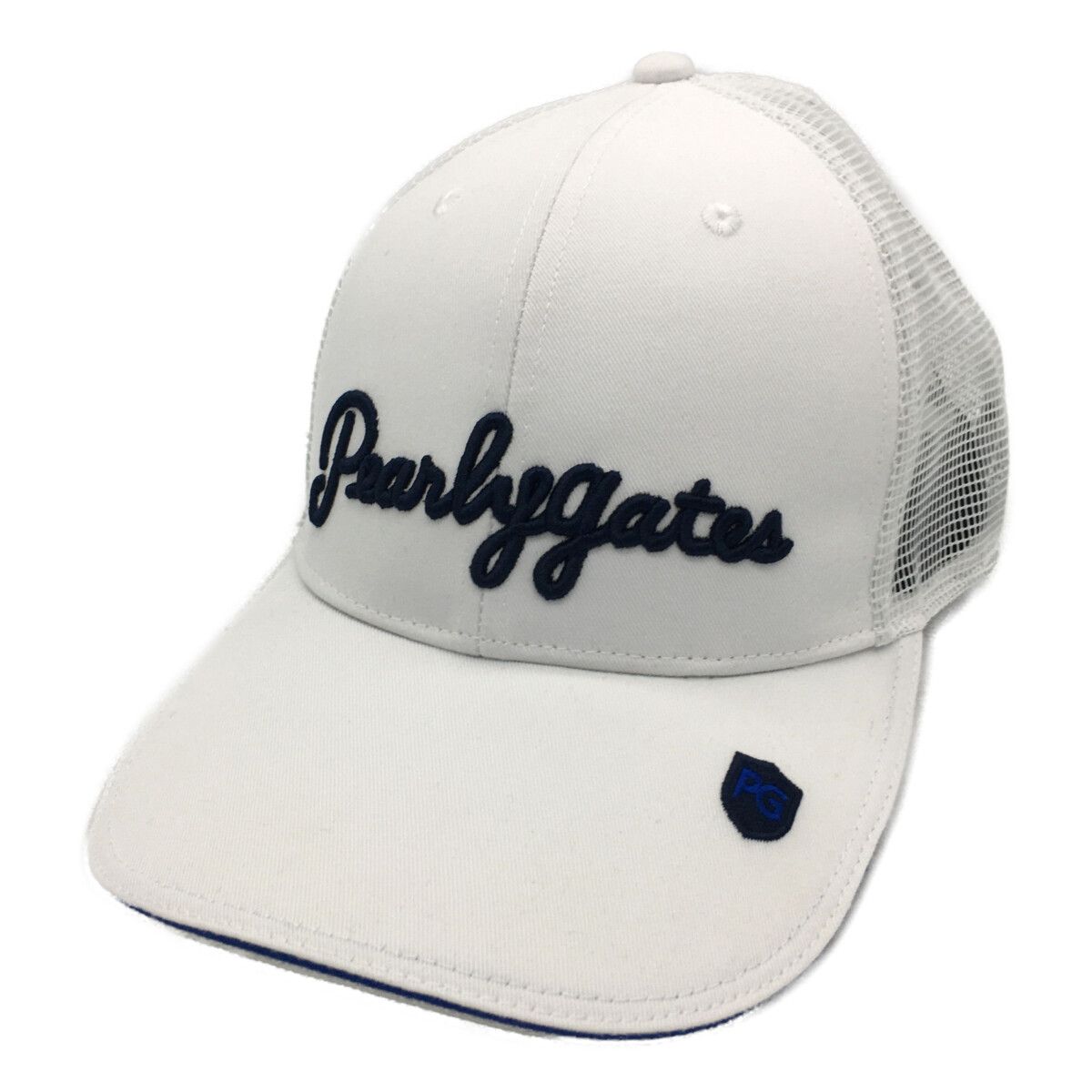 中古 パーリーゲイツ PEARLY GATES キャップ フリー 白 ホワイト 刺しゅうロゴ メッシュ