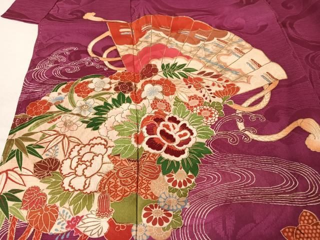 平和屋着物○アンティーク 大正ロマン 訪問着 駒刺繍 檜扇花文 金糸