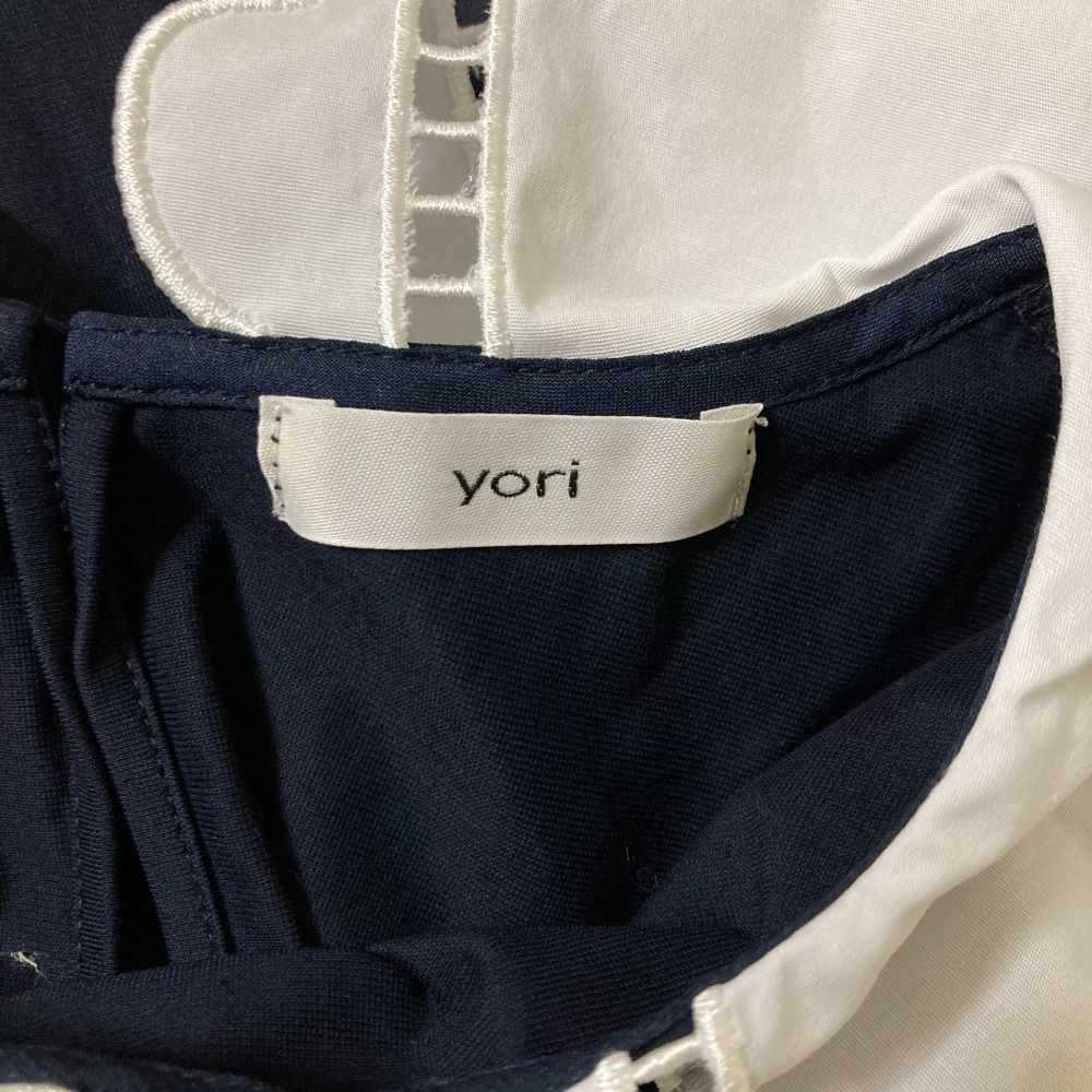 美品yori ヨリ　スカラップカラーカットソー　半袖　ネイビー yori(ヨリ)の「スカラップカラーカットソー【2021SP】2月上旬
