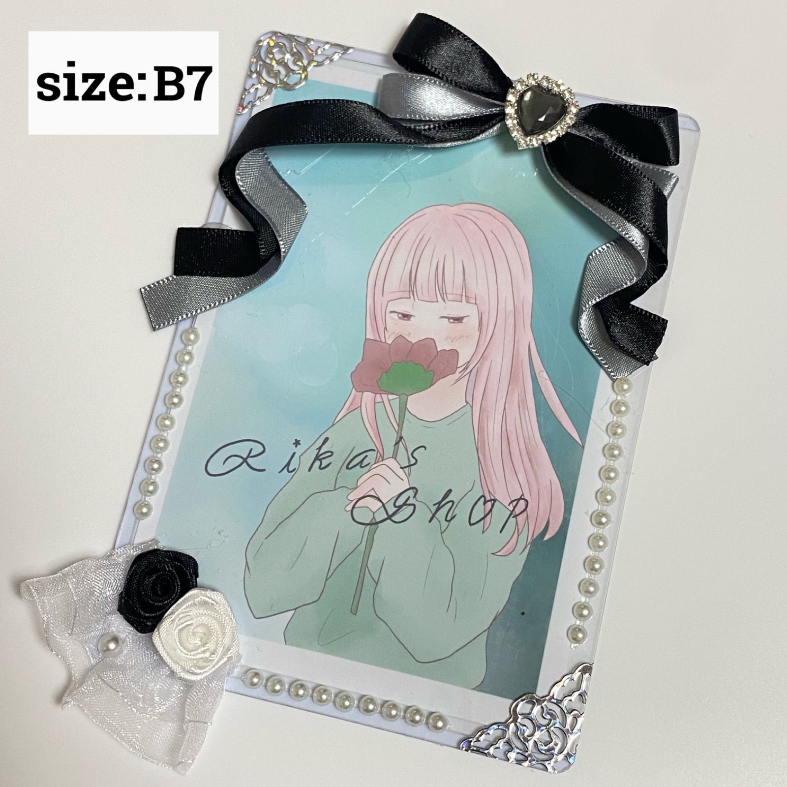 No.001-2】B7 硬質ケース デコ ハンドメイド 黒 - Rika's shop - メルカリ