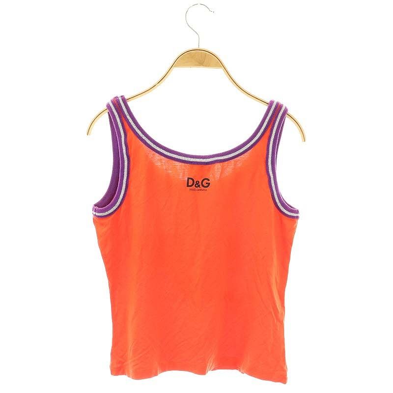 DOLCE&GABBANA D&G オレンジ　テープ　タンクトップ　ロゴ Jersey T-shirt with flocked logo print in Black for Women