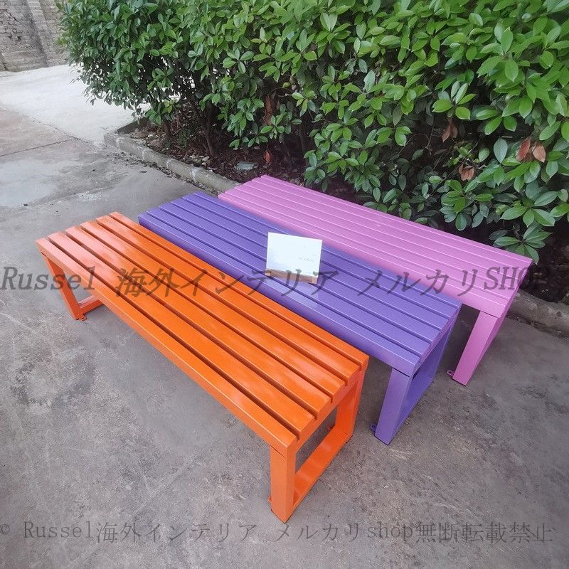 ベンチ 幅 120cm メタル おしゃれ かわいい インテリア 北欧 長椅子 ロング チェア ダイニング 幅広 スツール 室内 屋外 レッド イエロー グリーン ピンク オレンジ パープル ブラック