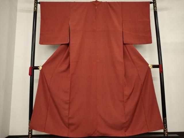 平和屋着物○お召 色無地 紅海老茶色 正絹 逸品 AAAY9849ck 平和屋着物