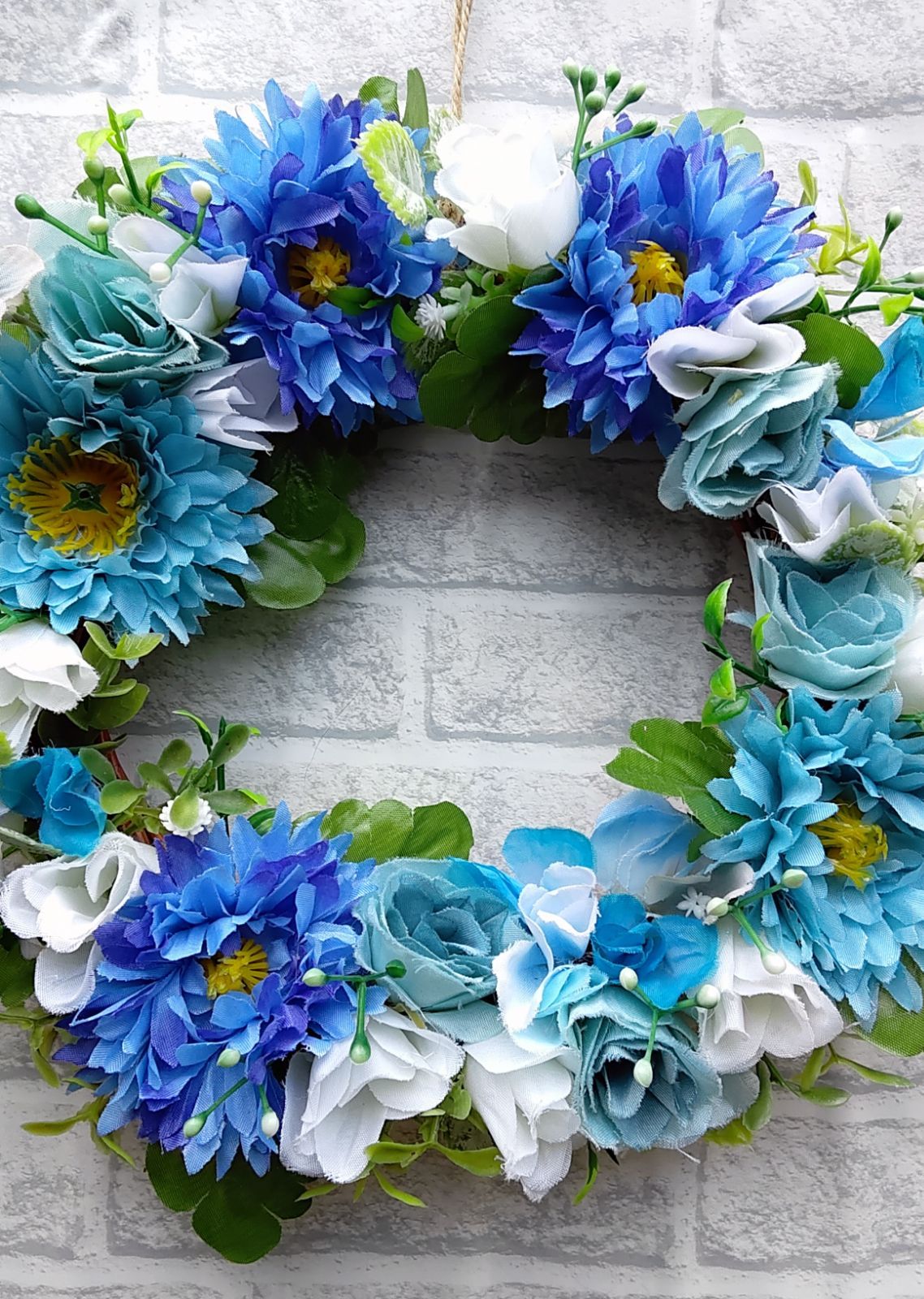 フラワーリース 夏 サマーリース ブルー系フラワーリース 壁飾り 造花 ...