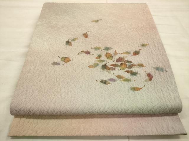 平和屋着物○太鼓柄袋帯 刺繍 ふくれ織 色紙重ね枝花文 金糸