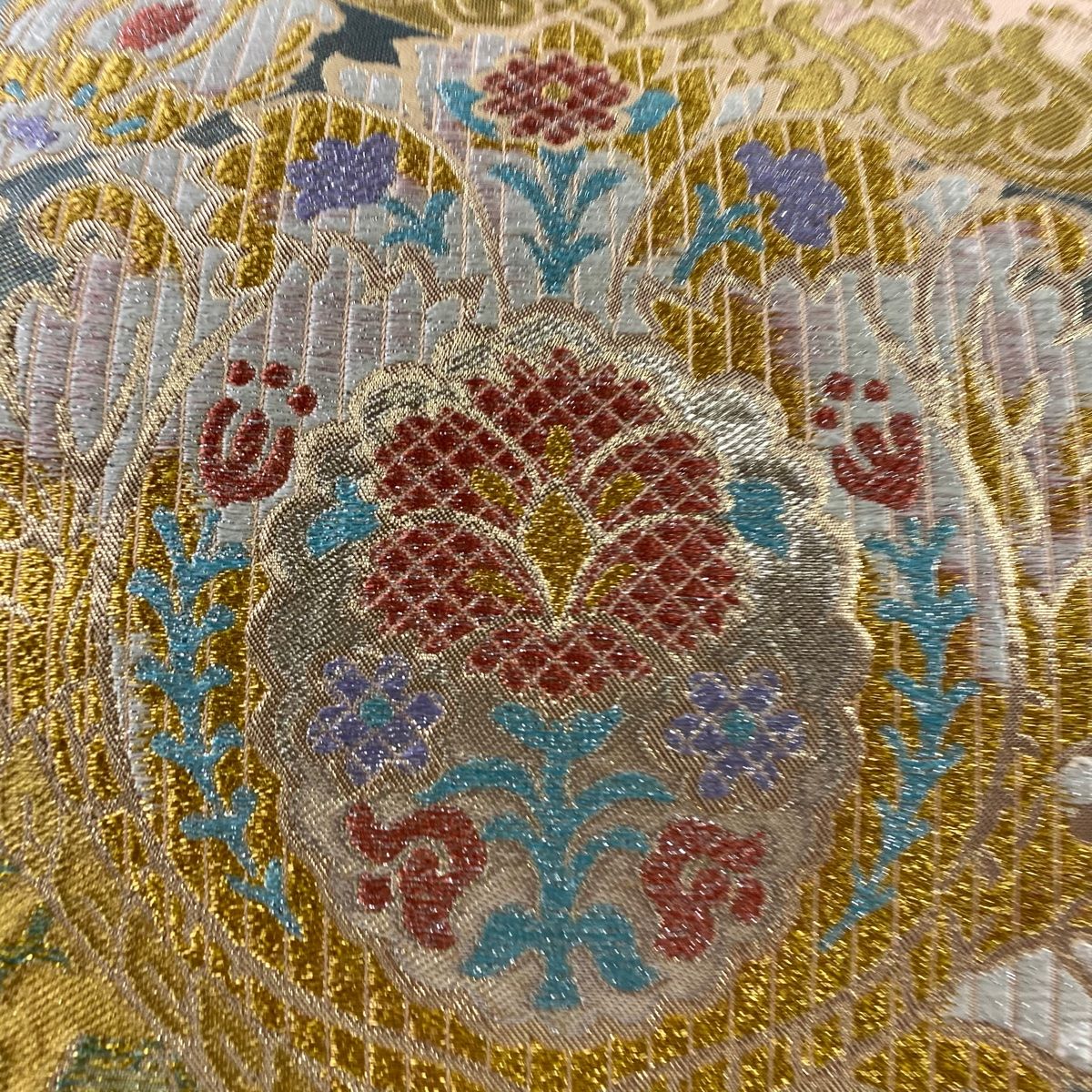 408my44◇天平花喰鳥文様 袋帯 金銀ラメ糸◇美品