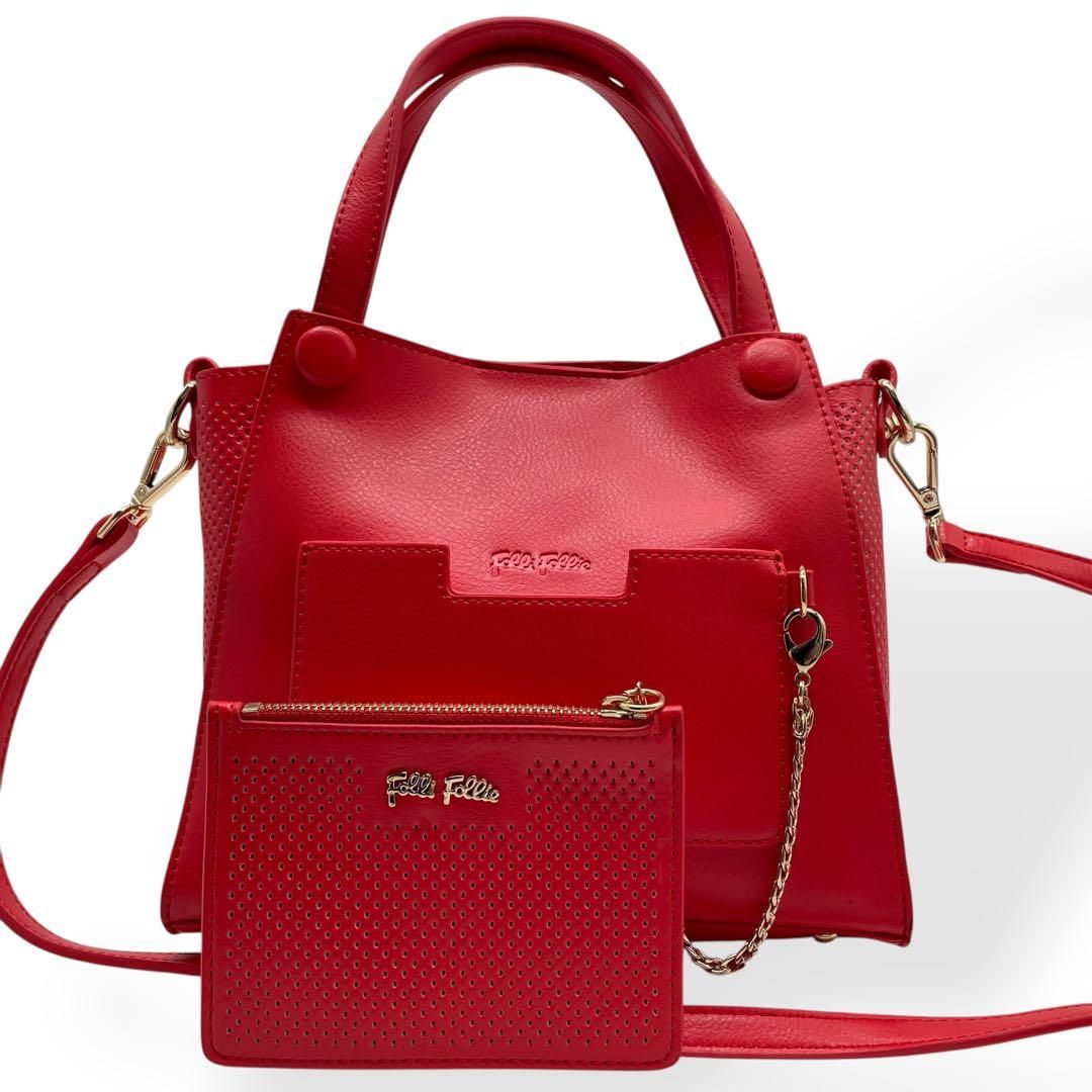 未使用級 Folli Follie フォリフォリ 2way ハンドバッグ レッド