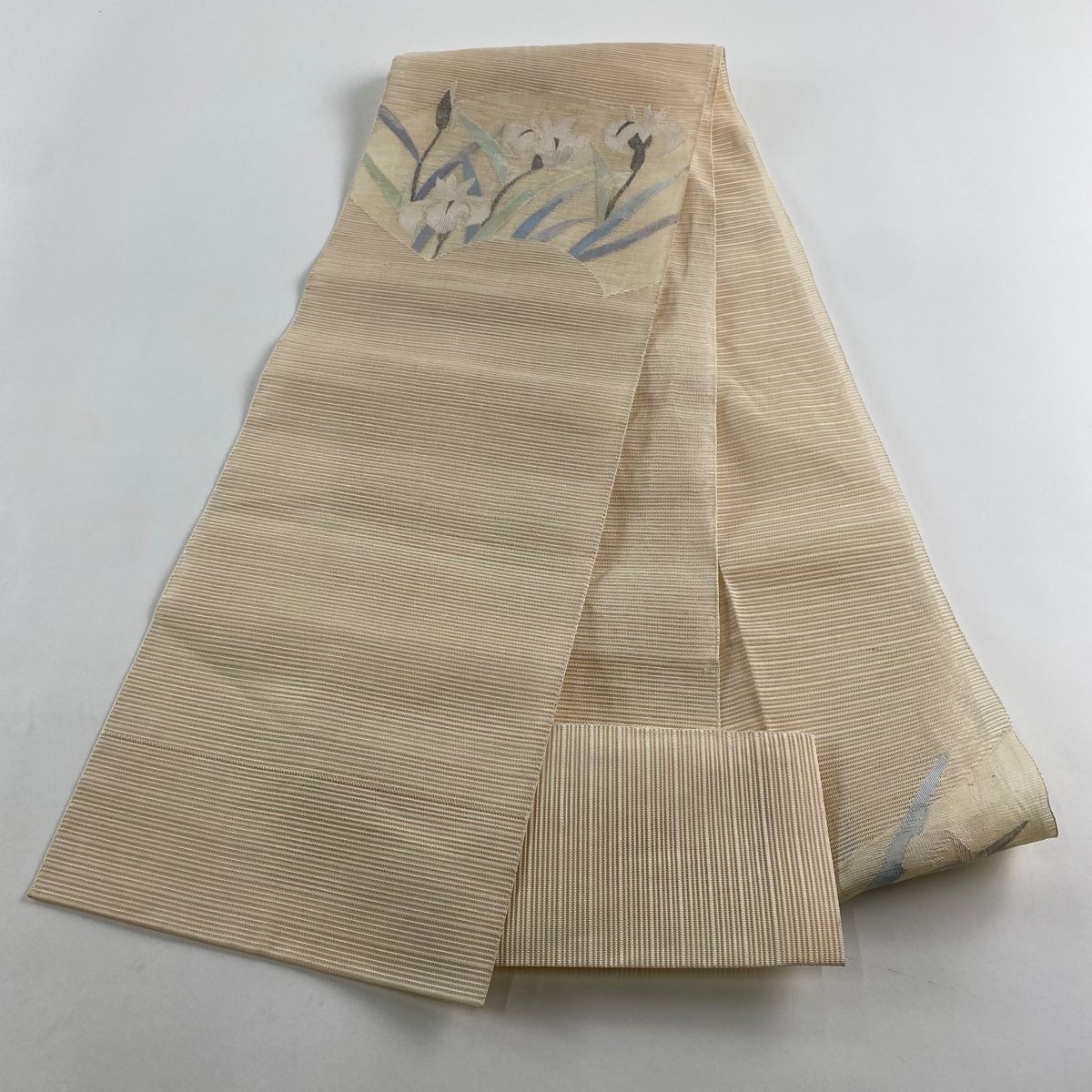 帯2180 ●高級 正絹 夏帯 松葉仕立て 名古屋 名古屋帯 秀品 八寸名古屋帯 夏帯 松葉仕立て 草花 扇面 銀糸