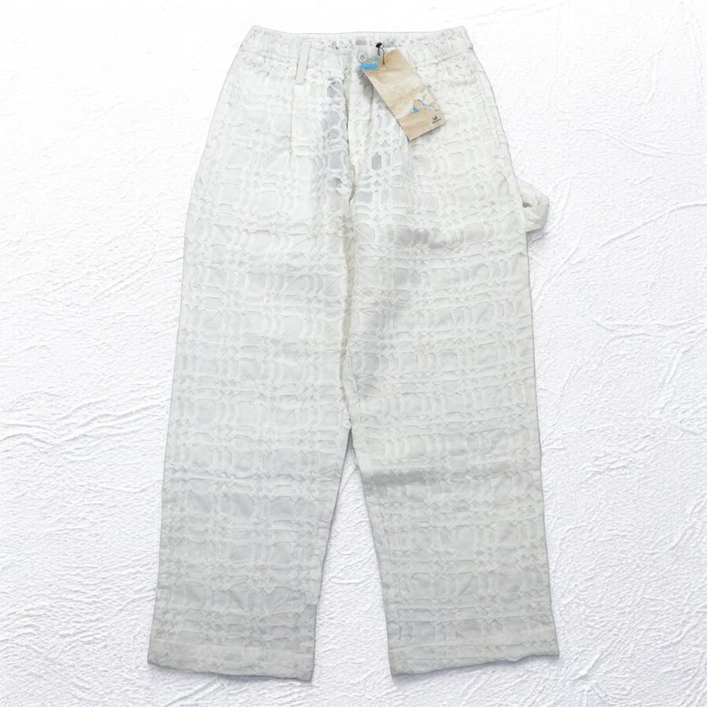 Leh 24AW コットンスモーキング Smocking One Tuck Slacks ペインターパンツ M ホワイト 刺繍 1033