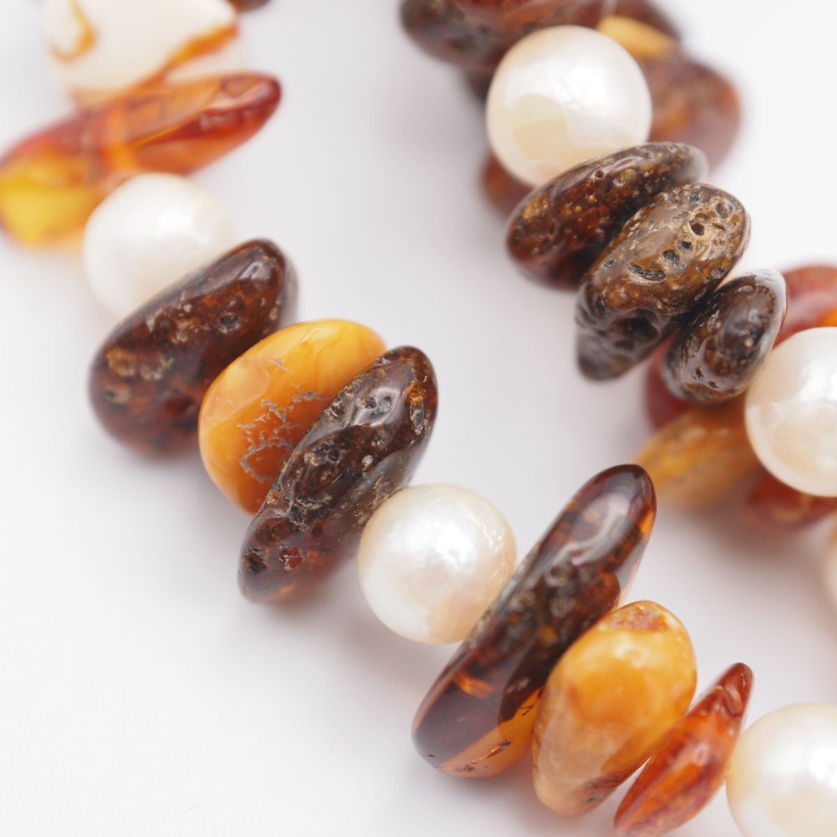 H220 琥珀 コハク アンバー 淡水真珠 パール ネックレス マルチカラー