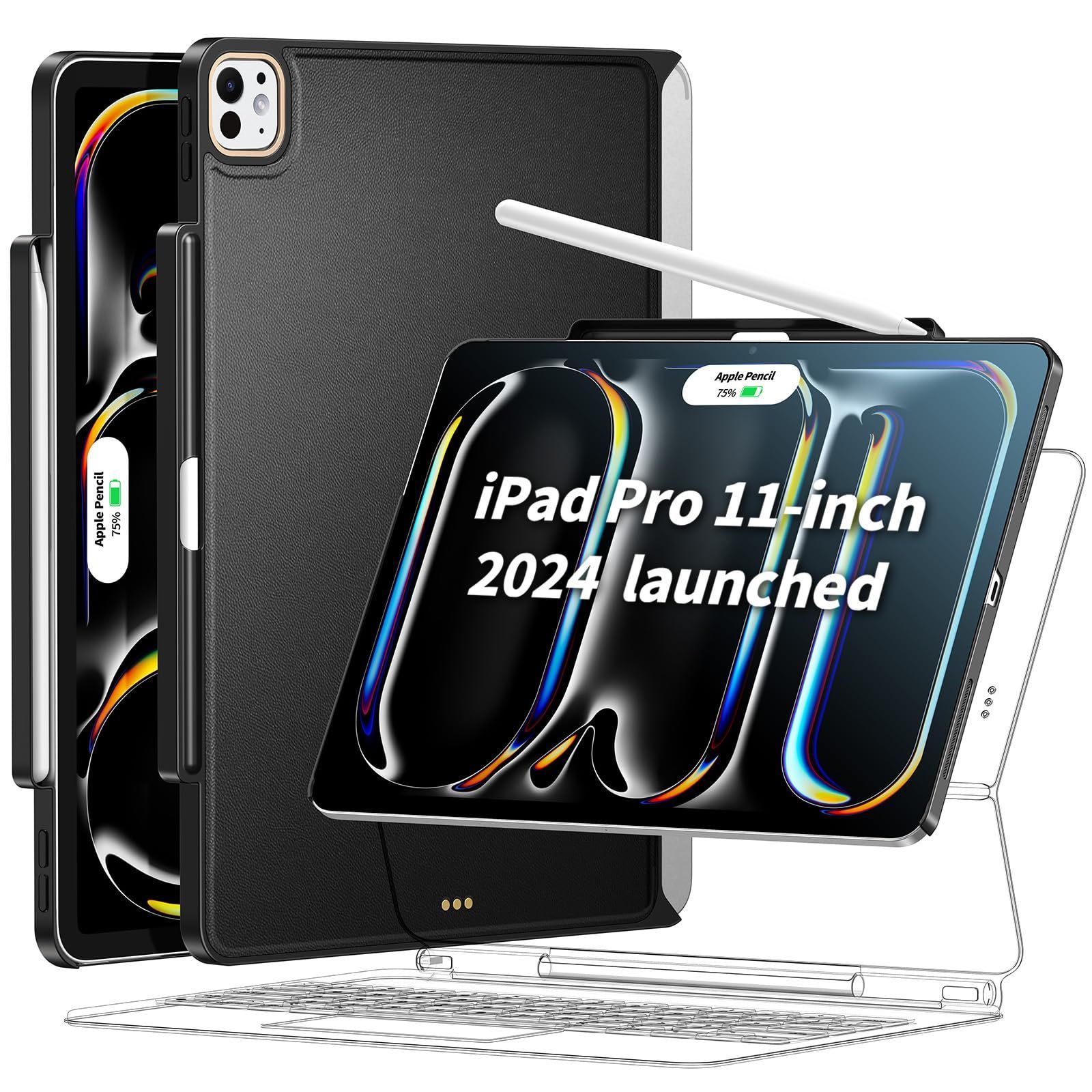 M4 ケース 2025 マジックキーボードに対応 Magic 11インチ Keyboard|Smart Keyboard Folioに対応 Pro Apple Pencilホルダー付き マグネット付き iPad 磁気吸着 薄型軽量 革 キーボー