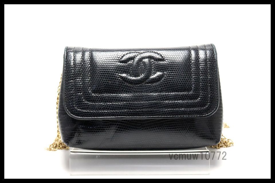 大人気 希少美中古■CHANEL 0番台 ココマーク GD金具 リザード レザー チェーンショルダーバッグ シャネル■0904ka32578
